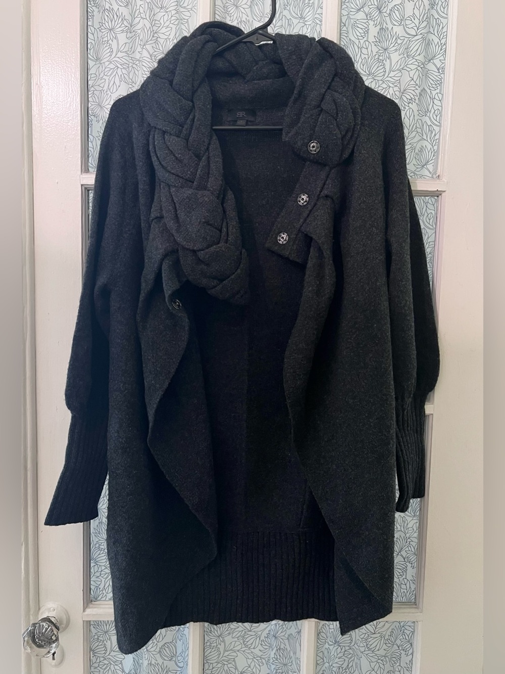BANANA REPUBLIC Charcoal Gray Braided-Collar Sweater Coat